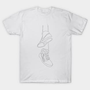 hanging sneakers minmal abstract line art, nike shoes, sports shoes T-Shirt